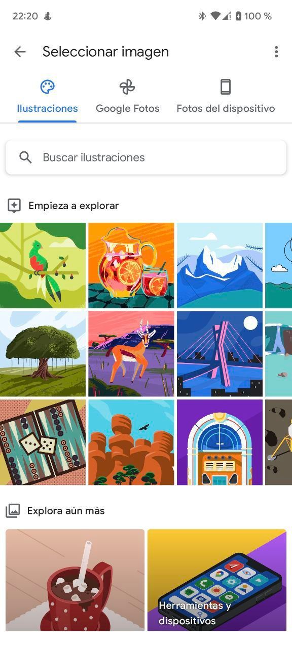 Captura de pantalla con las ilustraciones disponibles dentro de la app Contactos de Android