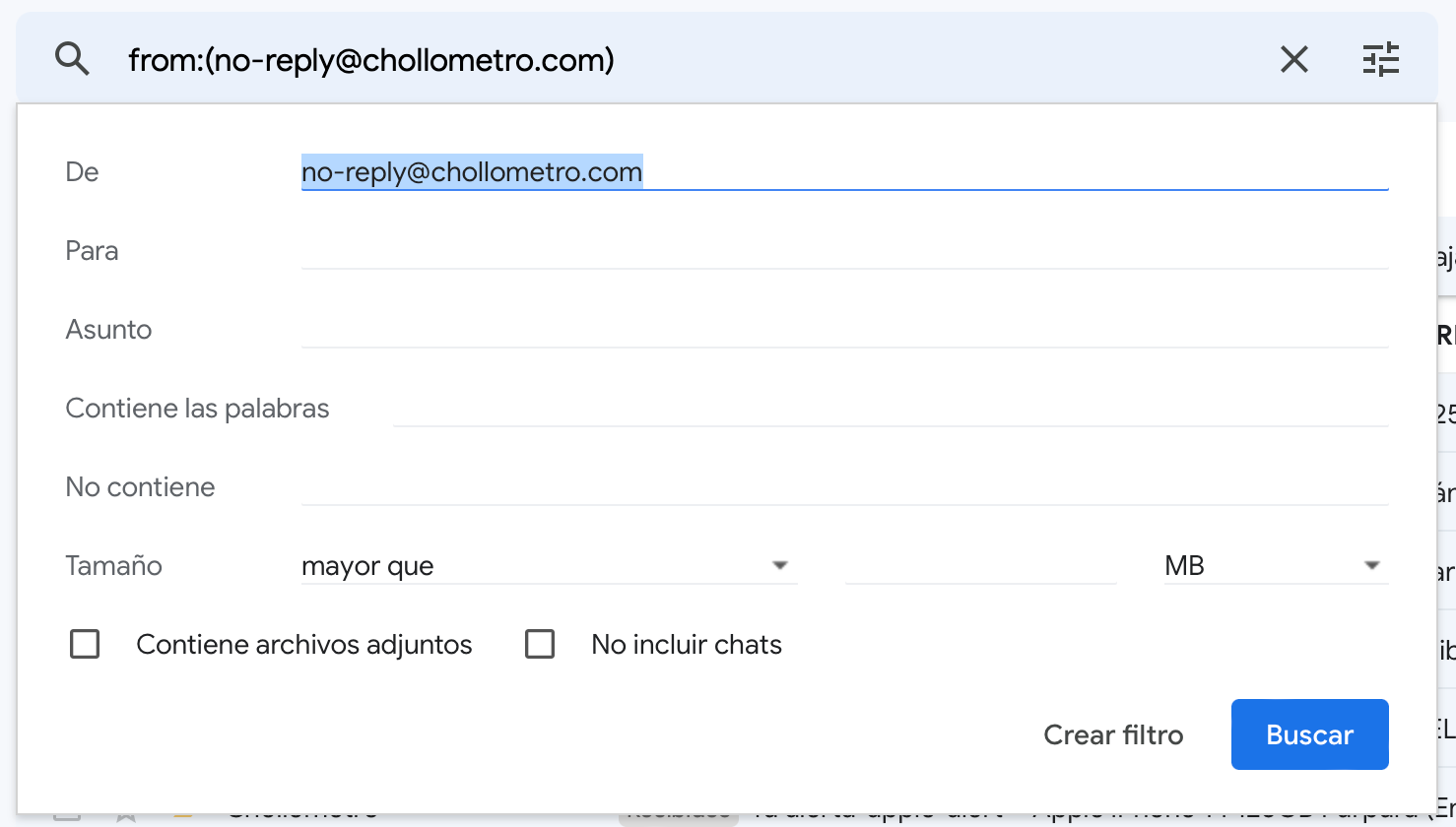 Filtro personalizado en Gmail