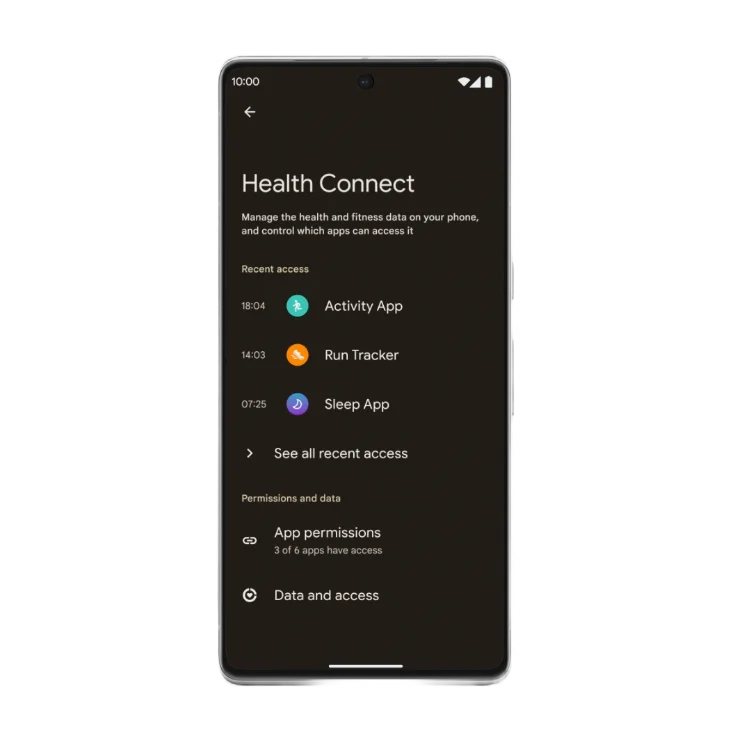 Captura de pantalla de Google Health Connect.