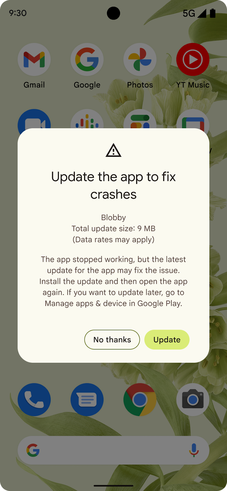 Ejemplo del mensaje que Google Play mostrará si una app falla y existe una versión mejor.