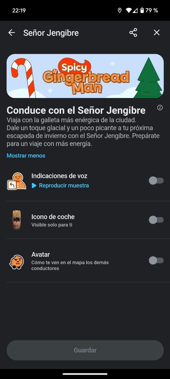 Opciones de Señor Jengibre en Waze