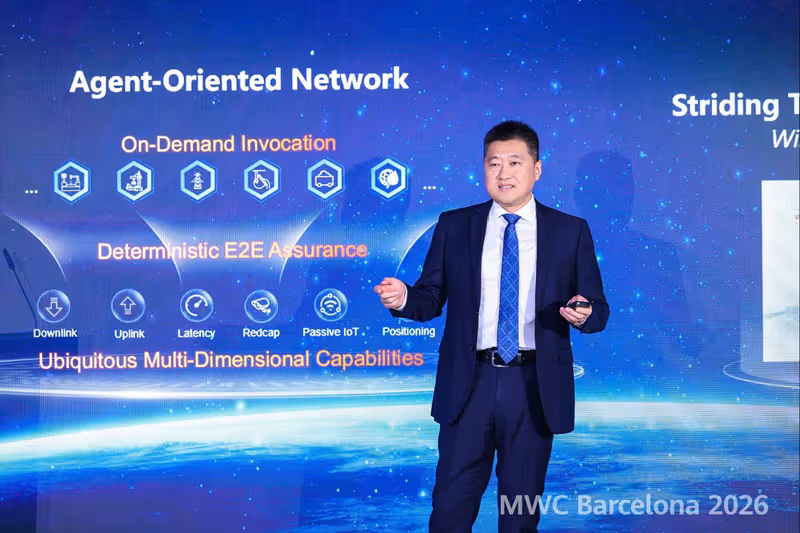 Fotografía de Eric Zhao, vicepresidente y director de marketing de soluciones inalámbricas de Huawei en el MWC 2026 de Barcelona